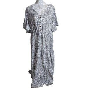 Shein Dress Midi Cottagecore White w/Black Polka Dots Short Sleeves Women's 18